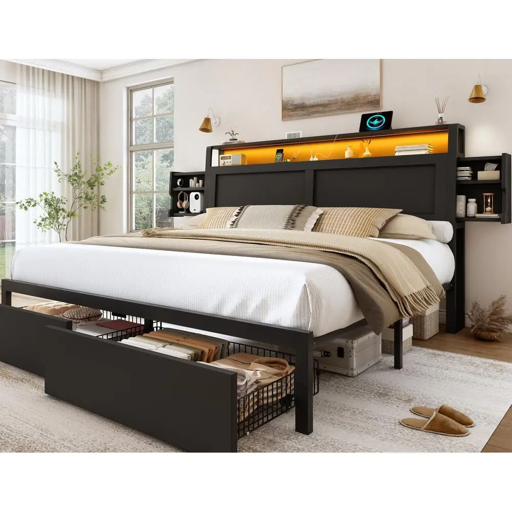 King Size Bed Frame with Storage Drawers and Ergonomic Headboard,2Tier Hidden Storage,Wooden Platform Bed Frame with Charging S
King Size Bed Frame with Storage Drawers and Ergonomic Headboard,2Tier Hidden Storage,Wooden Platform Bed Frame with Charging S