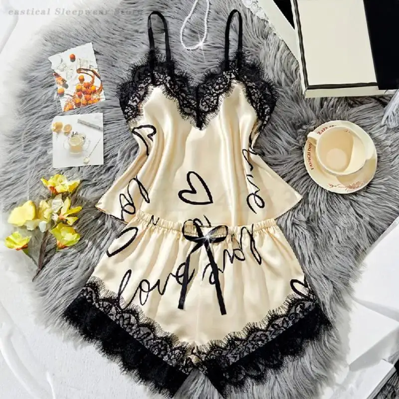 Mini Strap Cami&Shorts Lady Sexy Lace Trim Pajamas Set 2Pcs Homewear Women Loose Casual Nightwear Satin Sleepwear Loungewear
Mini Strap Cami&Shorts Lady Sexy Lace Trim Pajamas Set 2Pcs Homewear Women Loose Casual Nightwear Satin Sleepwear Loungewear