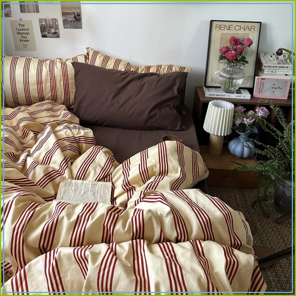 Vintage Red Striped Duvet Cover Set Queen - 100% Natural Cotton 3-Piece, Soft Breathable Comforter Cover with Zipper & Ties
Vintage Red Striped Duvet Cover Set Queen - 100% Natural Cotton 3-Piece, Soft Breathable Comforter Cover with Zipper & Ties