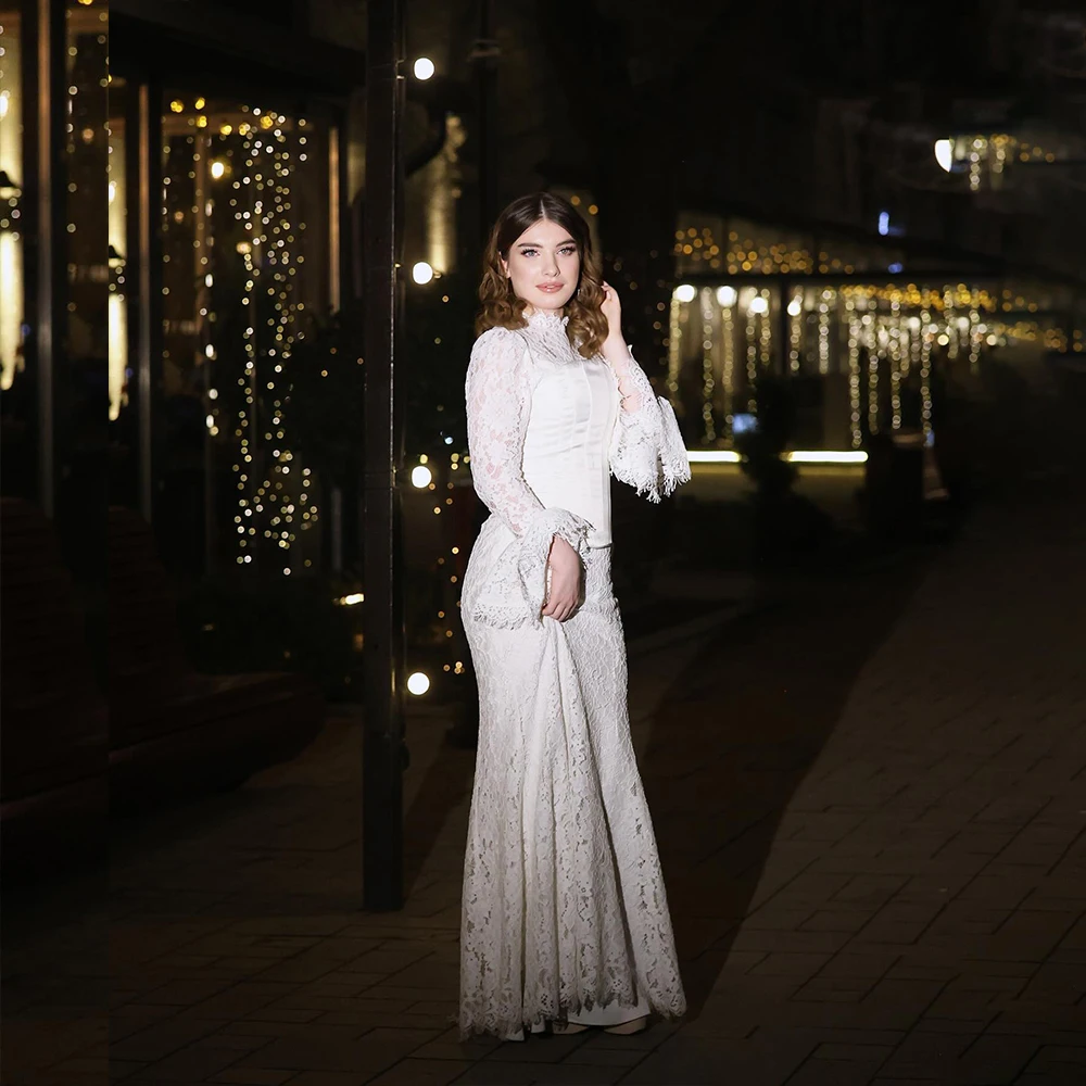 Arabian Wedding Dress High Neck Long Flare Sleeves Exquisite Lace Mermaid Bridal Gown Court Train Customized vestidos de novia
Arabian Wedding Dress High Neck Long Flare Sleeves Exquisite Lace Mermaid Bridal Gown Court Train Customized vestidos de novia