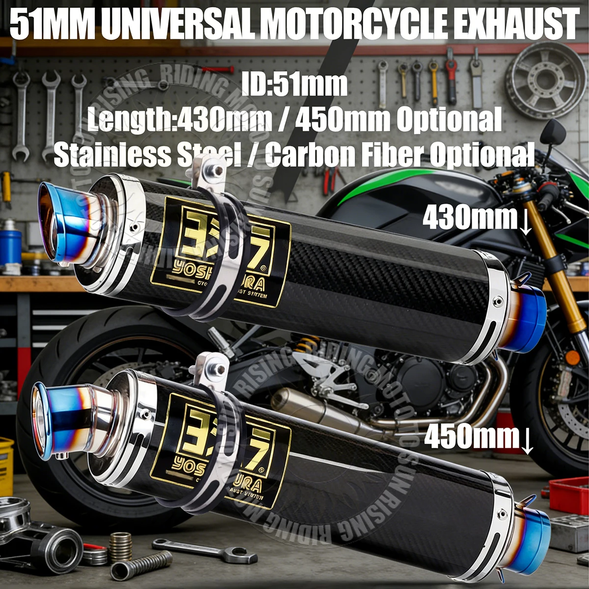 Carbon Fiber Yoshi Motorcycle Exhaust Muffler for kawasaki250 400 900 R1 R3 R6 CBR650 S1000RR CF450RR CF250SR ETC 51mm Interfac
Carbon Fiber Yoshi Motorcycle Exhaust Muffler for kawasaki250 400 900 R1 R3 R6 CBR650 S1000RR CF450RR CF250SR ETC 51mm Interfac