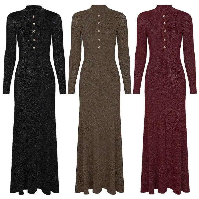 Elegant Long Knitted Dress Shiny Thread Hollow out Semi-High Collar Slimming Women's Business Casual Party Wear Spring New
Elegant Long Knitted Dress Shiny Thread Hollow out Semi-High Collar Slimming Women's Business Casual Party Wear Spring New