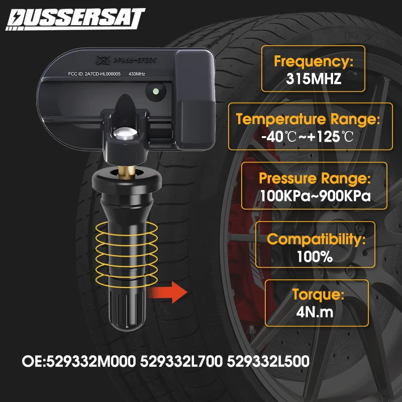 Tire pressure sensor TPMS 315MHz For Hyundai Accent Elantra Touring 529332M000 529332L700 529332L500
Tire pressure sensor TPMS 315MHz For Hyundai Accent Elantra Touring 529332M000 529332L700 529332L500