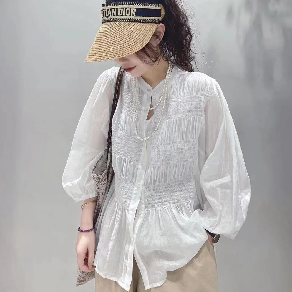 BOLATU Cotton Linen Loose Fit round Neck Shirt Women's Fashionable Casual Top Korean Style Seven Sleeve Pure Color Commute
BOLATU Cotton Linen Loose Fit round Neck Shirt Women's Fashionable Casual Top Korean Style Seven Sleeve Pure Color Commute