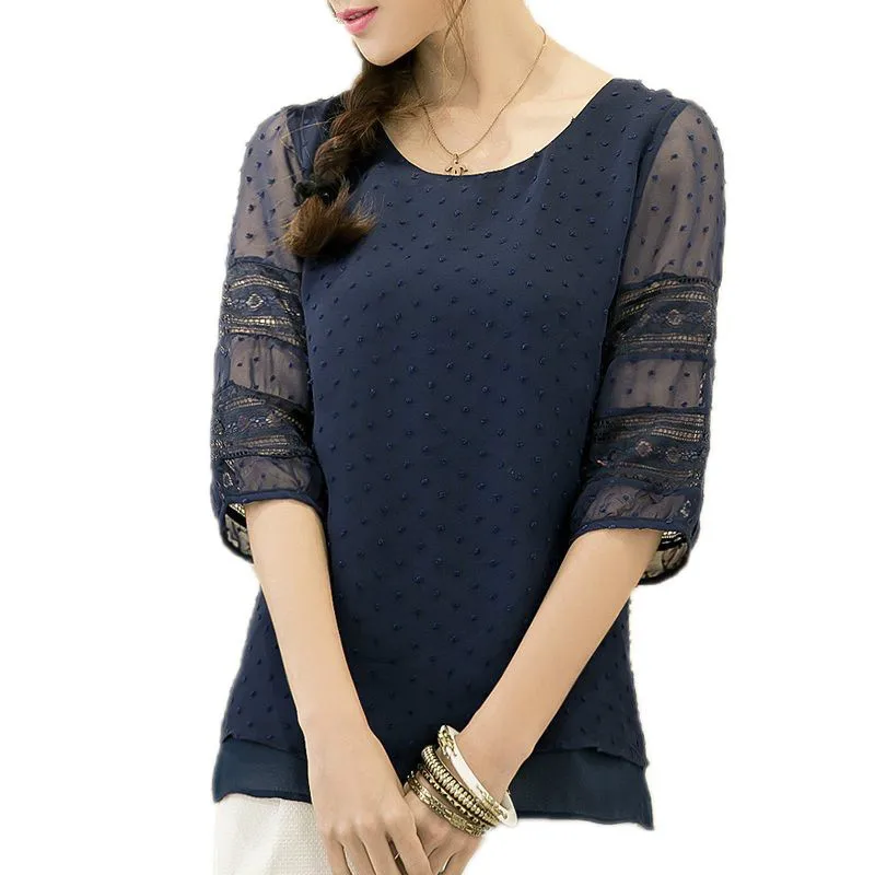 Womens Korea Fashion Blouses Half Sleeve Blusas Chiffon Shirts Lace Stitching Plus Size blouse S-5XL
Womens Korea Fashion Blouses Half Sleeve Blusas Chiffon Shirts Lace Stitching Plus Size blouse S-5XL