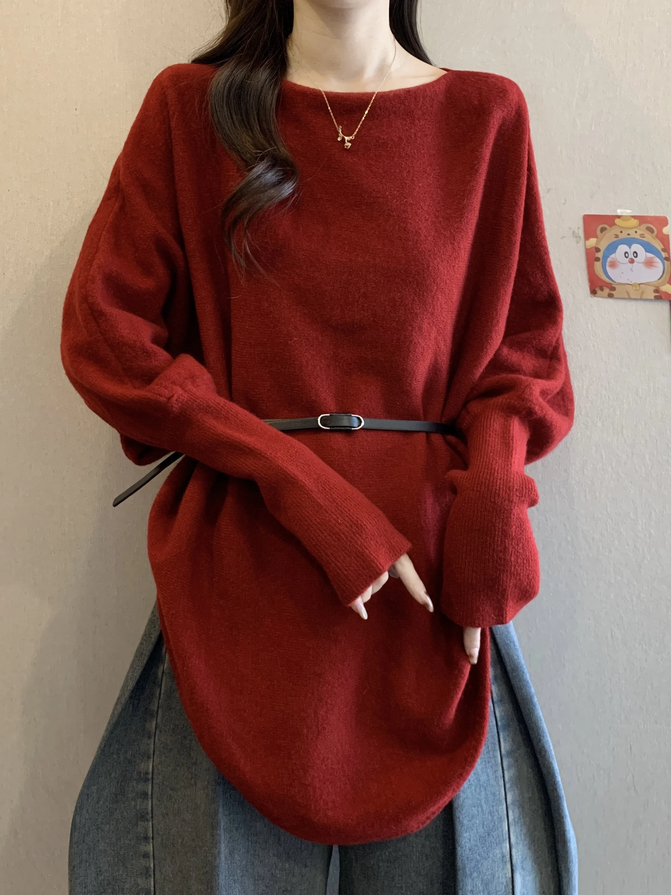 Loose Red Knitted Sweater Batwing Sve Women's plus Size Irregular High Waist Design Comfortable Leisure Sle Top
Loose Red Knitted Sweater Batwing Sve Women's plus Size Irregular High Waist Design Comfortable Leisure Sle Top