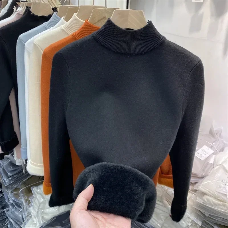 Korean Turtleneck Slim Thicken Knitted Pullovers Woman 2024 Winter Plus Velvet Sweater Casual Fleece Lined Warm Knitwear Tops
Korean Turtleneck Slim Thicken Knitted Pullovers Woman 2024 Winter Plus Velvet Sweater Casual Fleece Lined Warm Knitwear Tops
