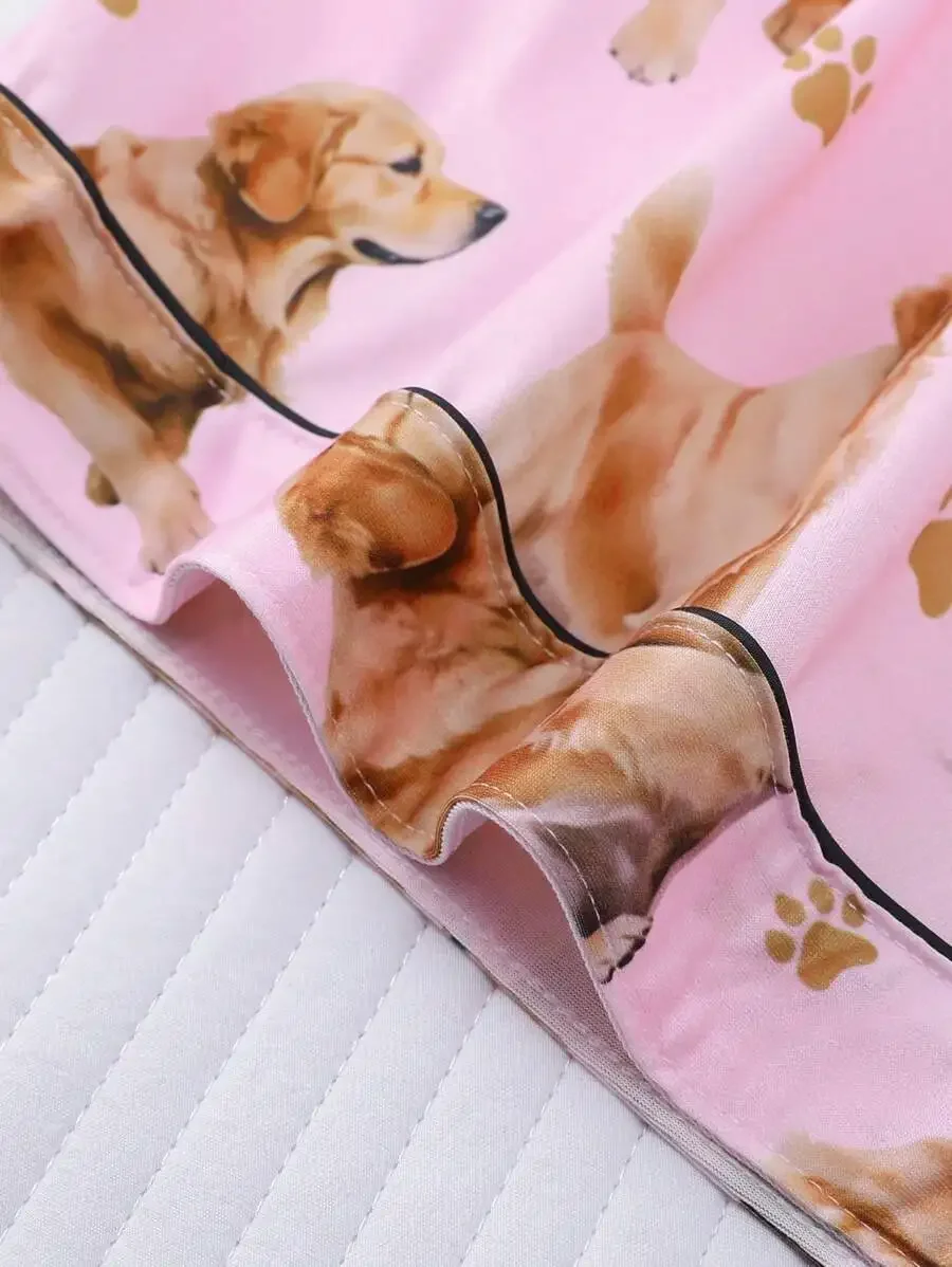 2pcs Dog Print Women Pajama Set Short Sleeve Button Up Top Elastic Waist Loose Shorts Sleepwear Loungewear
2pcs Dog Print Women Pajama Set Short Sleeve Button Up Top Elastic Waist Loose Shorts Sleepwear Loungewear