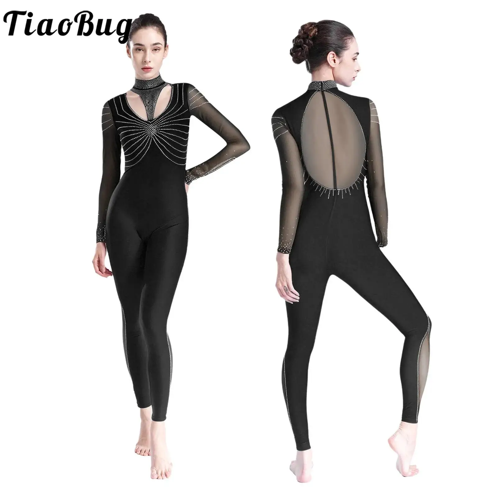 Women Acrobatics Figure Skating Dance Leotards Gymnastics Jumpsuit Rhinestones Sheer Mesh Long Sleeve Bodysuit Dance Costume
Women Acrobatics Figure Skating Dance Leotards Gymnastics Jumpsuit Rhinestones Sheer Mesh Long Sleeve Bodysuit Dance Costume