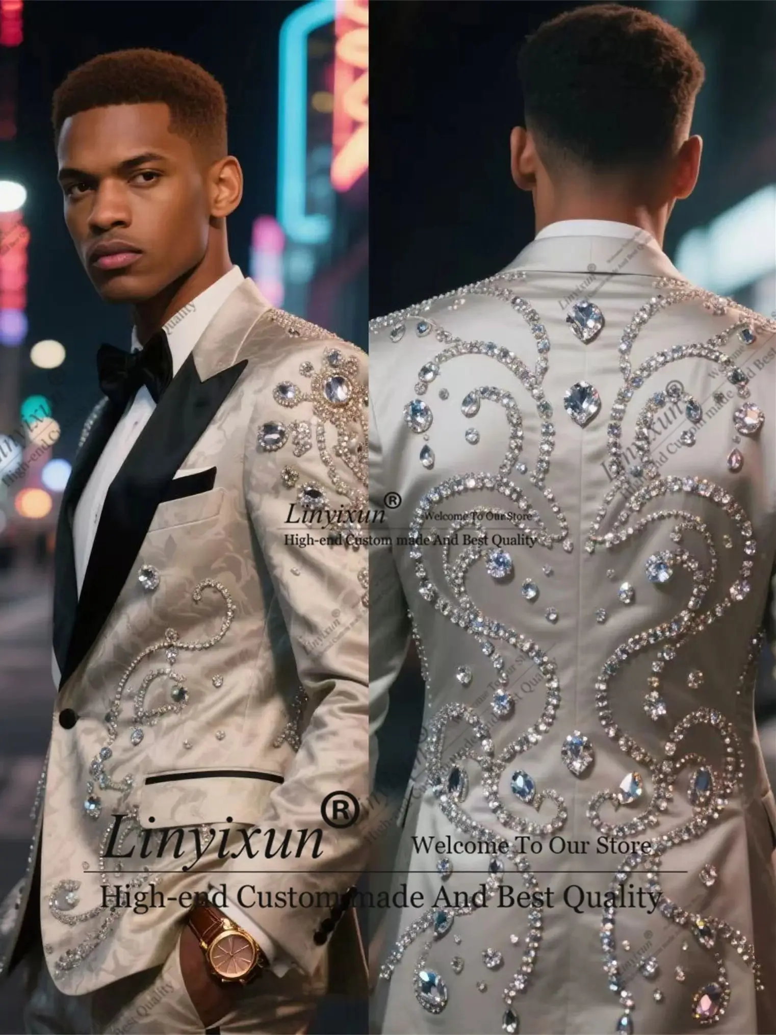 Luxurious Diamond Ornament Men Suit 2 Pieces Sets Groom Male Blazers Customized Wedding Tuxedos Handsome Slim Fit Ropa hombre
Luxurious Diamond Ornament Men Suit 2 Pieces Sets Groom Male Blazers Customized Wedding Tuxedos Handsome Slim Fit Ropa hombre