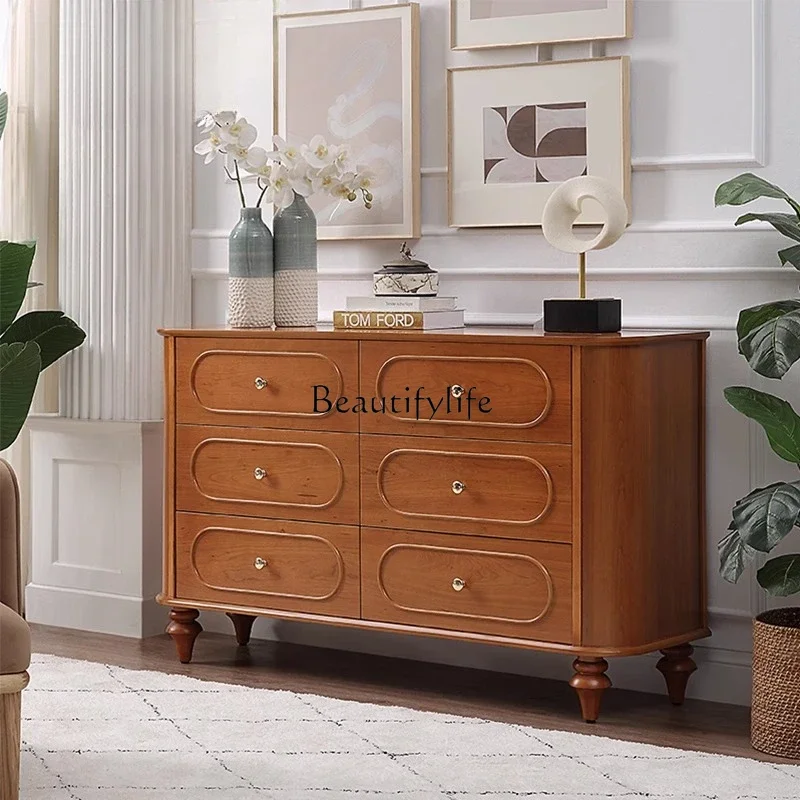 pg46French solid wood retro chest creamy style bedroom bedside storage light luxury living room medieval side cabinet 
pg46French solid wood retro chest creamy style bedroom bedside storage light luxury living room medieval side cabinet