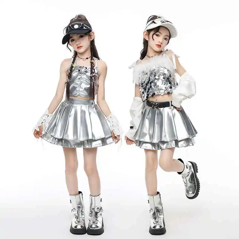 Girls K-pop Sequin Crop Top Shiny Silver Leather Skirts Kids Hip Hop Clothes Set Jazz Modern Dance Girl Group Stage Costume
Girls K-pop Sequin Crop Top Shiny Silver Leather Skirts Kids Hip Hop Clothes Set Jazz Modern Dance Girl Group Stage Costume