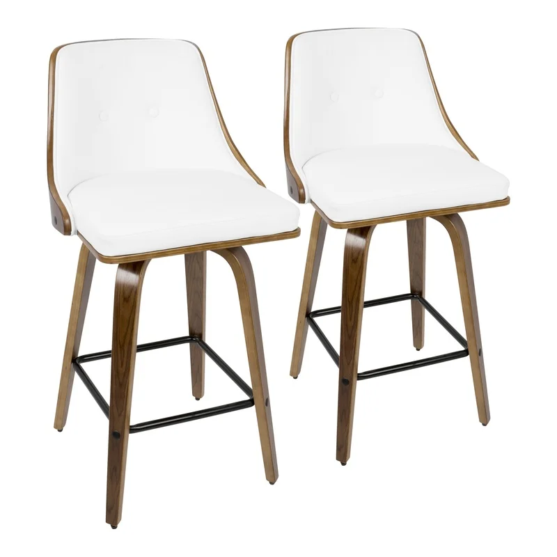 Mid-Century Modern Walnut Counter Stool with White Faux Leather - Set of 2
Mid-Century Modern Walnut Counter Stool with White Faux Leather - Set of 2