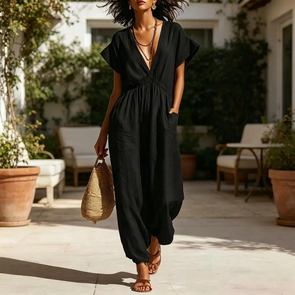 Women Jumpsuit Women’s V Neck Jumpsuit Short Sleeve Romper with Pockets Loose Wide Leg Summer One-piece for Vacation for Women
Women Jumpsuit Women’s V Neck Jumpsuit Short Sleeve Romper with Pockets Loose Wide Leg Summer One-piece for Vacation for Women