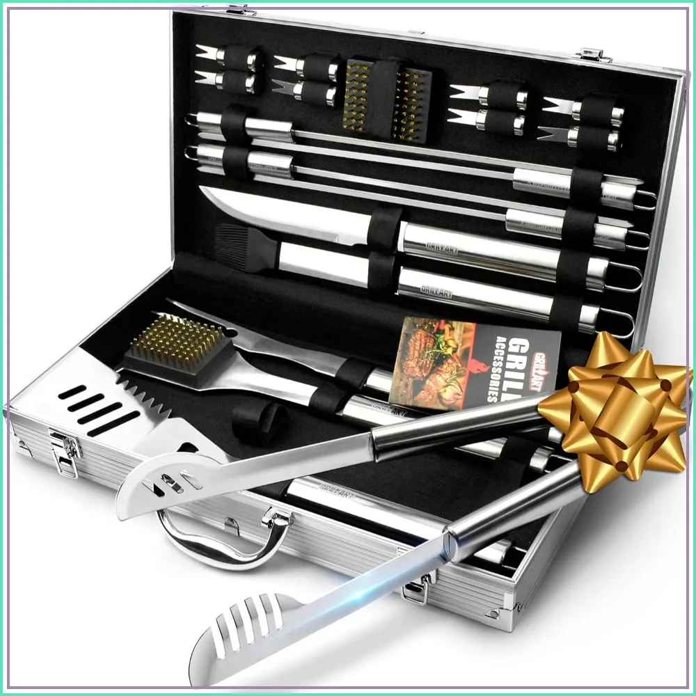 19-Piece BBQ Grill Tool Set with Reinforced Tongs, Stainless Steel Grilling Accessories in Aluminum Case, Outdoor Kit for Dad
19-Piece BBQ Grill Tool Set with Reinforced Tongs, Stainless Steel Grilling Accessories in Aluminum Case, Outdoor Kit for Dad
