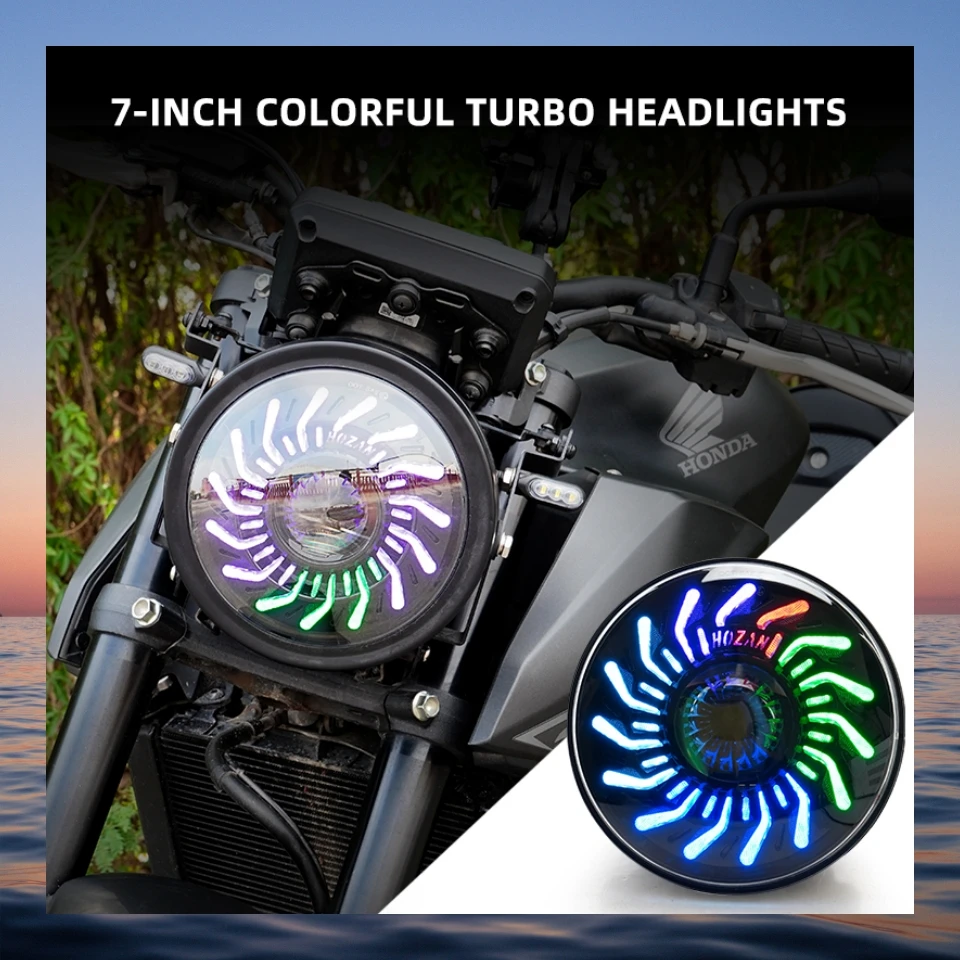 7-inch LED motorcycle headlights, colorful chrysanthemum petal RGB DRL halo headlights, APP adjustable compatible with Honda
7-inch LED motorcycle headlights, colorful chrysanthemum petal RGB DRL halo headlights, APP adjustable compatible with Honda