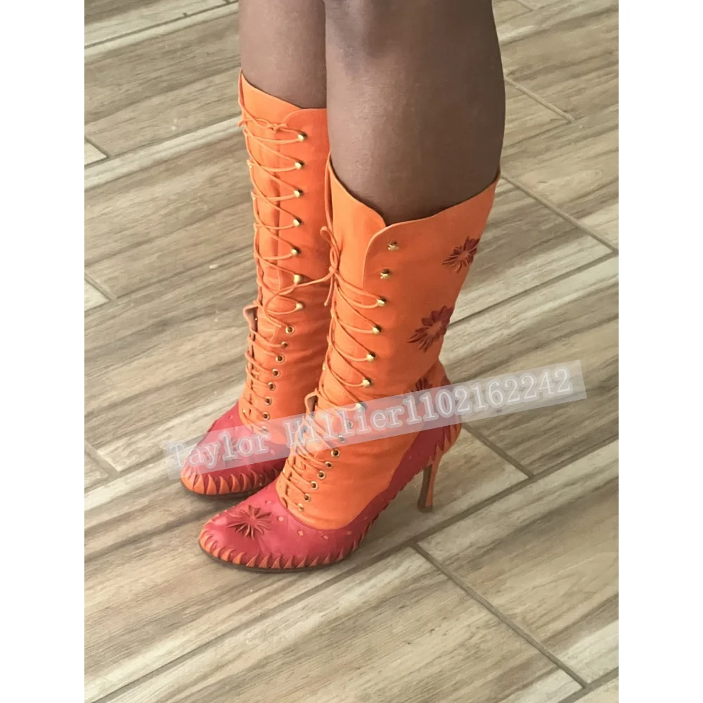 Autumn Retro Orange Lace-Up Mid-Calf Boots Women'S Print Stiletto Heeled Ankle Boots Fashion T-Stage Show Party Women'S Boots 46
Autumn Retro Orange Lace-Up Mid-Calf Boots Women'S Print Stiletto Heeled Ankle Boots Fashion T-Stage Show Party Women'S Boots 46