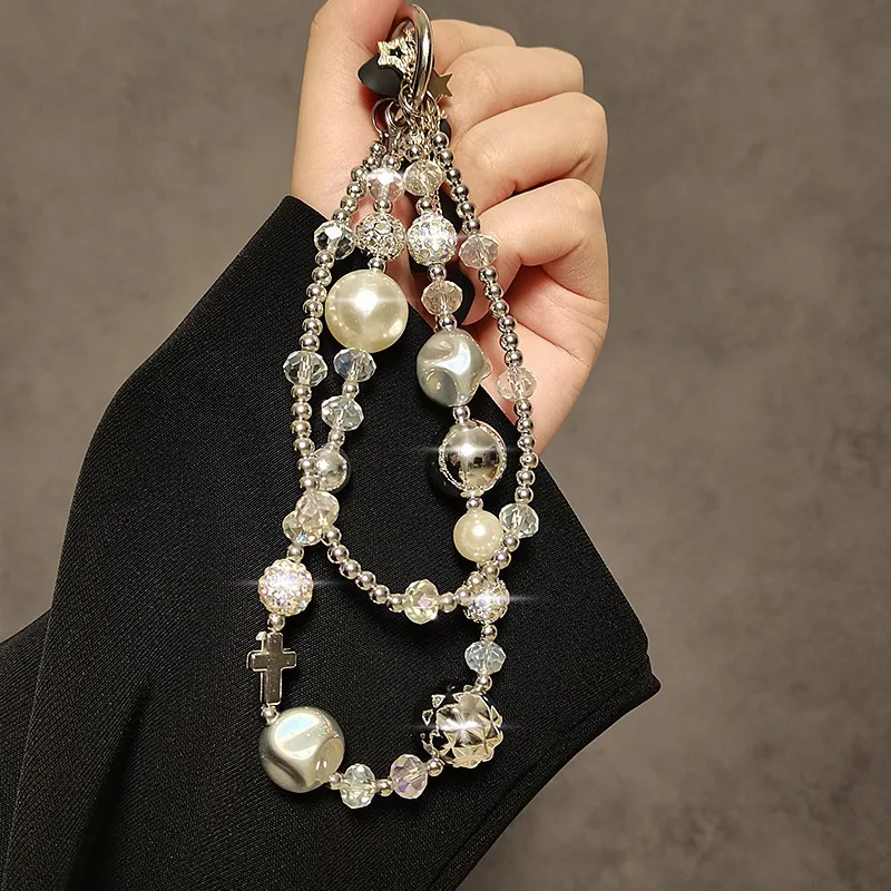 Cyberpunk Silver Cross Phone Charm Pearl Beaded Star Pendant Y2K Goth Phone Strap Cool Girl Bag Keychain Lanyard Accessory
Cyberpunk Silver Cross Phone Charm Pearl Beaded Star Pendant Y2K Goth Phone Strap Cool Girl Bag Keychain Lanyard Accessory