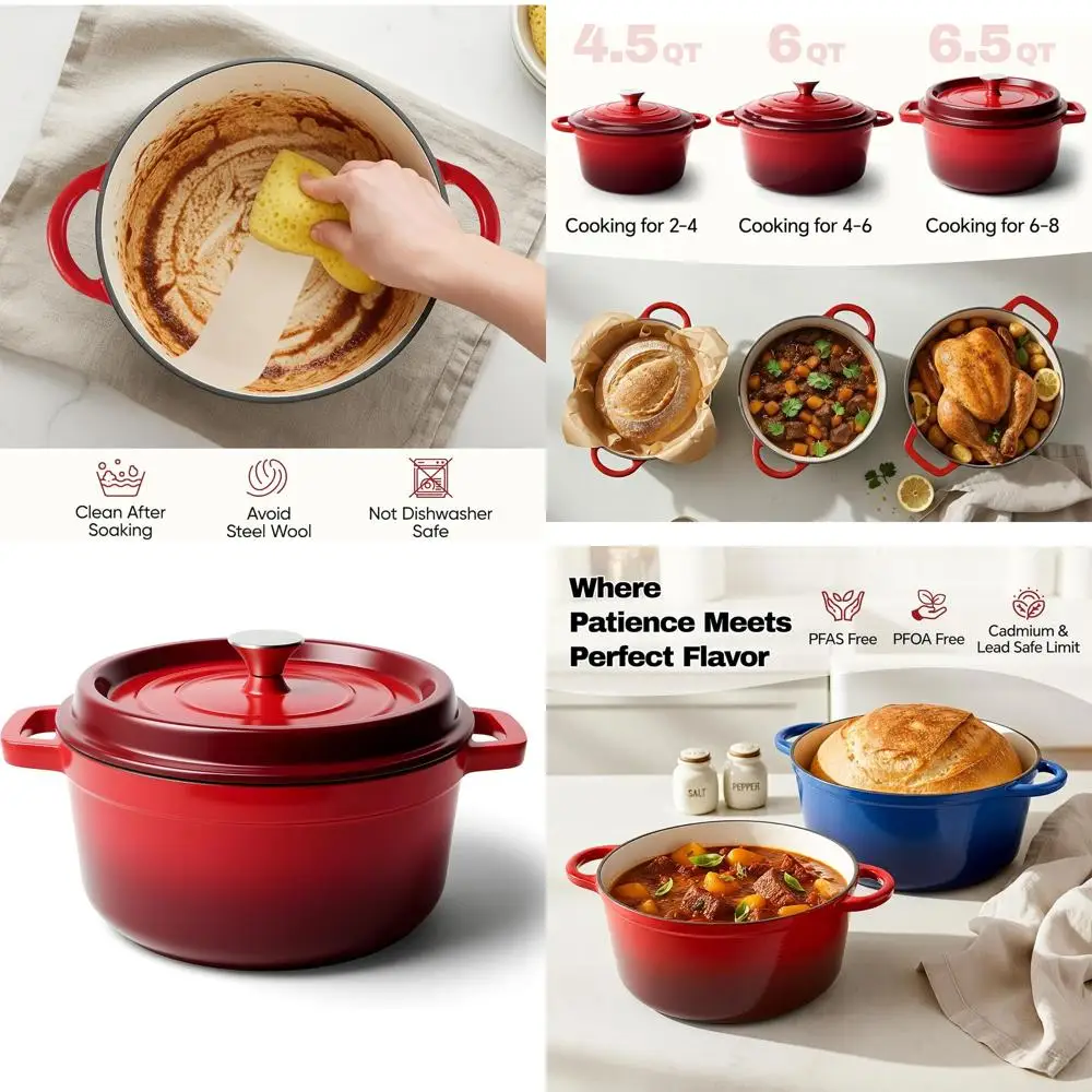 6.5 Qt Non-Stick Enameled Cast Iron Dutch Oven Pot with Lid, Oven-Safe for Baking Bread, Roasting, Braising, Stews, Up to 500°F,
6.5 Qt Non-Stick Enameled Cast Iron Dutch Oven Pot with Lid, Oven-Safe for Baking Bread, Roasting, Braising, Stews, Up to 500°F,