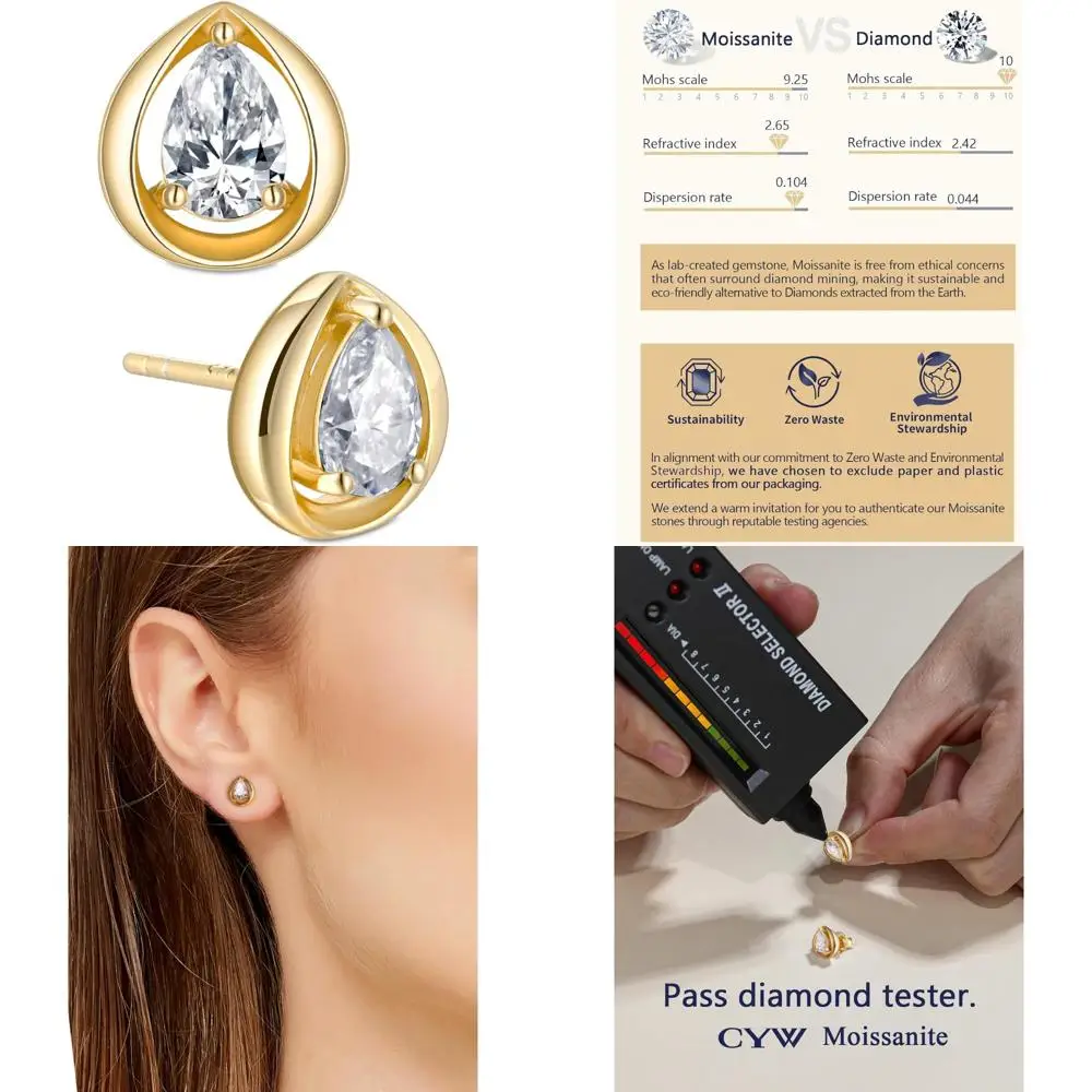 Moissanite Stud Earrings in Various Cuts - Sterling Silver for Women, Hypoallergenic, Oval, Pear, Heart, Princess Cut Options
Moissanite Stud Earrings in Various Cuts - Sterling Silver for Women, Hypoallergenic, Oval, Pear, Heart, Princess Cut Options