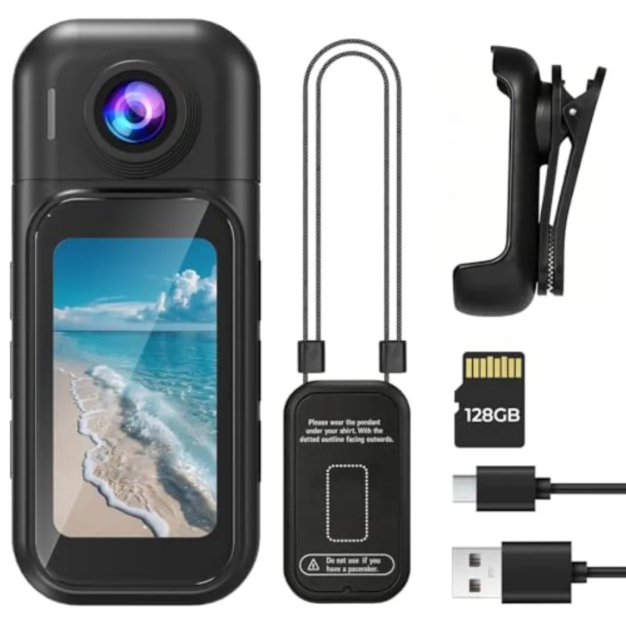 Body camera for work travel cycling: ABS plastic, black, 128GB built-in memory, 4K photo, LED touchscreen, 180 rotating lens, t
Body camera for work travel cycling: ABS plastic, black, 128GB built-in memory, 4K photo, LED touchscreen, 180 rotating lens, t