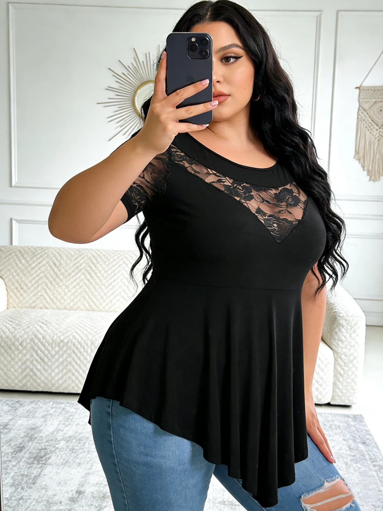 Women’s Plus Size Lace Panel Tunic Top,Short Sleeve Asymmetric Hem Flowy Blouse for Casual, Work, or Date Night Outfits
Women’s Plus Size Lace Panel Tunic Top,Short Sleeve Asymmetric Hem Flowy Blouse for Casual, Work, or Date Night Outfits