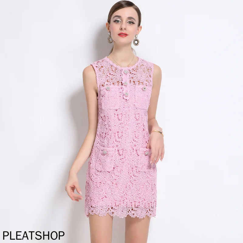 Summer Round Neck Sleeveless Temperament Short Dress Water Soluble Lace Sleeveless Dress
Summer Round Neck Sleeveless Temperament Short Dress Water Soluble Lace Sleeveless Dress