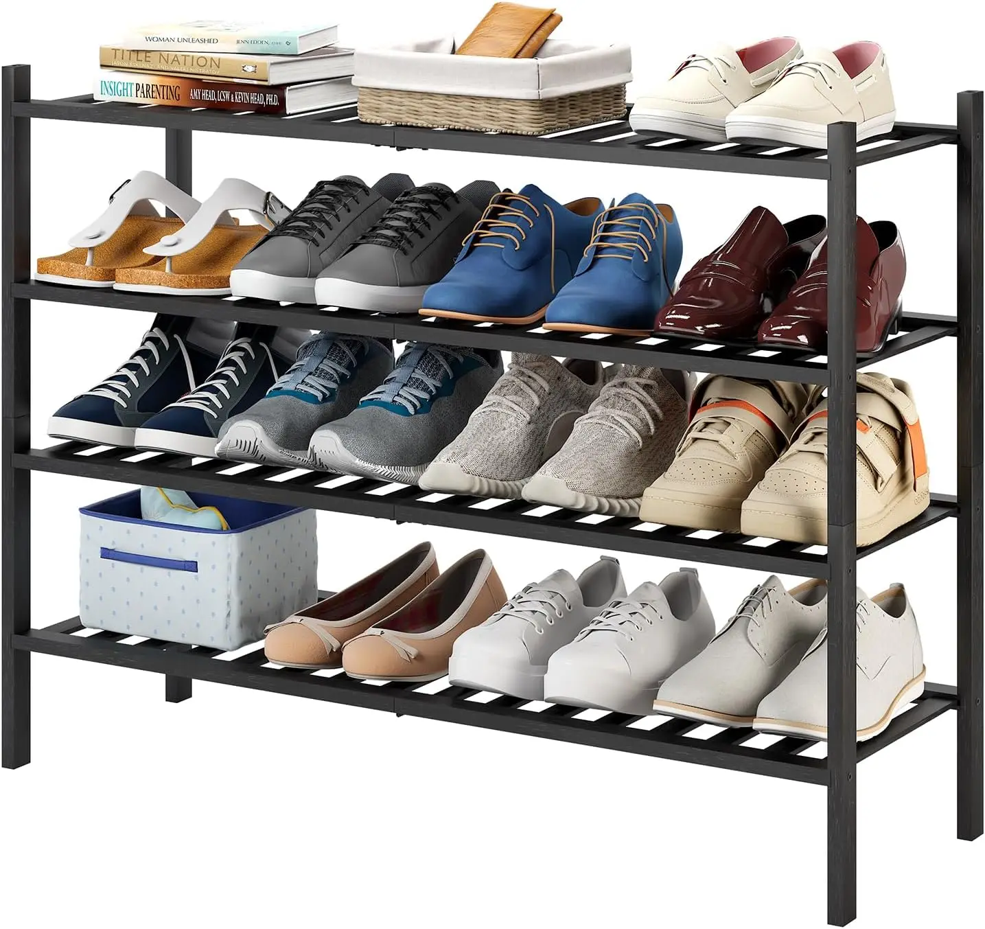 Long Shoe Rack, 4-Tier Bamboo Stackable Shoe Shelf Storage Organizer, Shoe Stand for Closet, Entryway and Hallway(Black)
Long Shoe Rack, 4-Tier Bamboo Stackable Shoe Shelf Storage Organizer, Shoe Stand for Closet, Entryway and Hallway(Black)