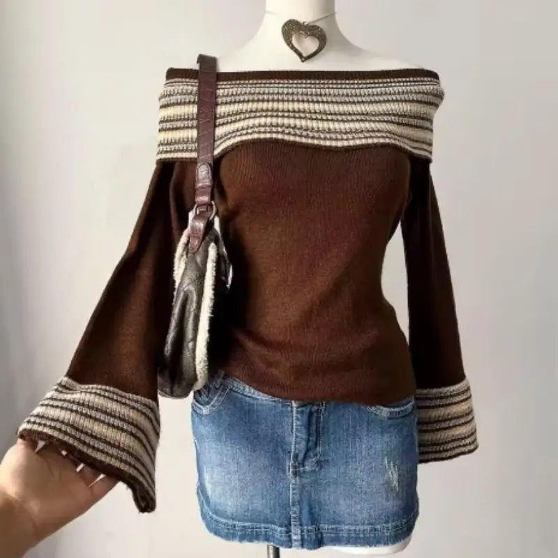 Новый ретро-свитер 2026 года с одним открытым плечом, в полоску, сексуальный, облегающий и универсальный вязаный топ для женской одежды, пуловеры
Новый ретро-свитер 2026 года с одним открытым плечом, в полоску, сексуальный, облегающий и универсальный вязаный топ для женской одежды, пуловеры