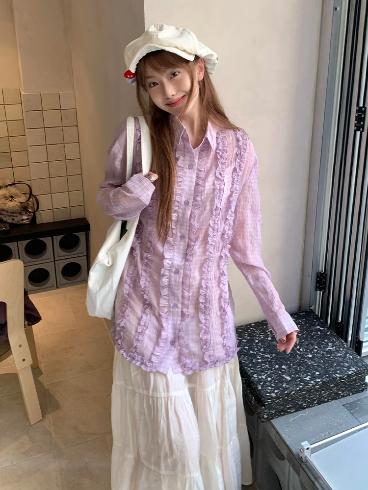 Свободный длинный женский топ с фиолетовым воланом, плиссированный, повседневный, в уличном стиле, свободного кроя, осенняя верхняя одежда
Свободный длинный женский топ с фиолетовым воланом, плиссированный, повседневный, в уличном стиле, свободного кроя, осенняя верхняя одежда