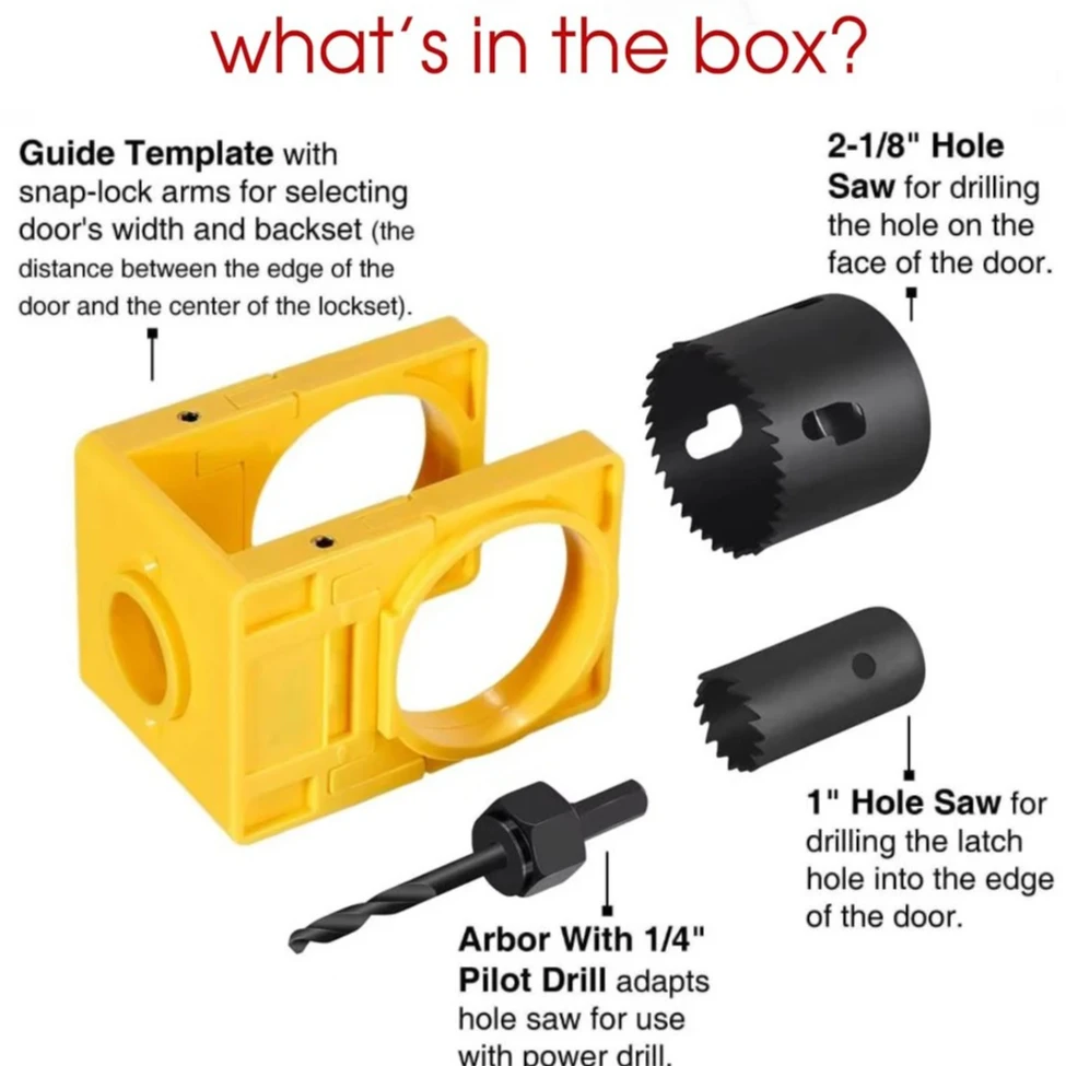Door Lock Installation Kit, Adjustable Guide Template with Carbon Steel Hole Saw for 35-43mm Door Thickness
Door Lock Installation Kit, Adjustable Guide Template with Carbon Steel Hole Saw for 35-43mm Door Thickness