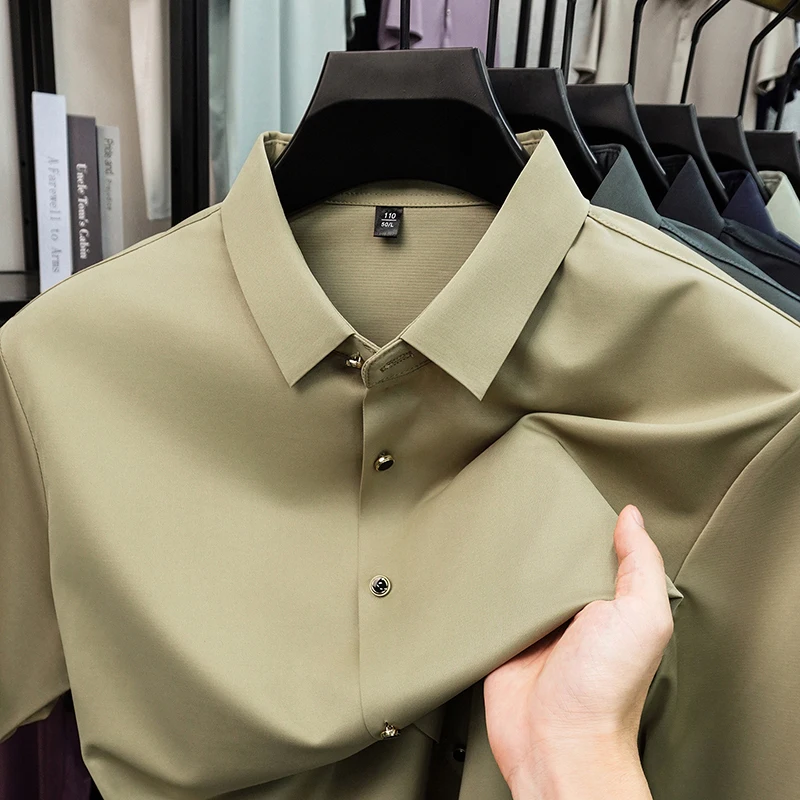 TFETTERS Mens 2026 New Ice Silk Business Shirt Men Quick Dry Breathable Short Sleeve Button Up Tops for Formal Casual Wear
TFETTERS Mens 2026 New Ice Silk Business Shirt Men Quick Dry Breathable Short Sleeve Button Up Tops for Formal Casual Wear