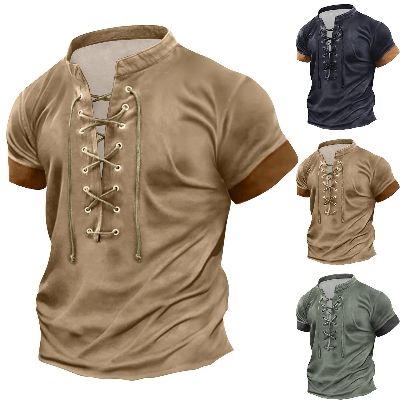 Men Vintage T-shirt Lace-up Short-sleeved Summer Casual Business Drawstring T-shirt Top Male Fashion Streetwear Tops
Men Vintage T-shirt Lace-up Short-sleeved Summer Casual Business Drawstring T-shirt Top Male Fashion Streetwear Tops