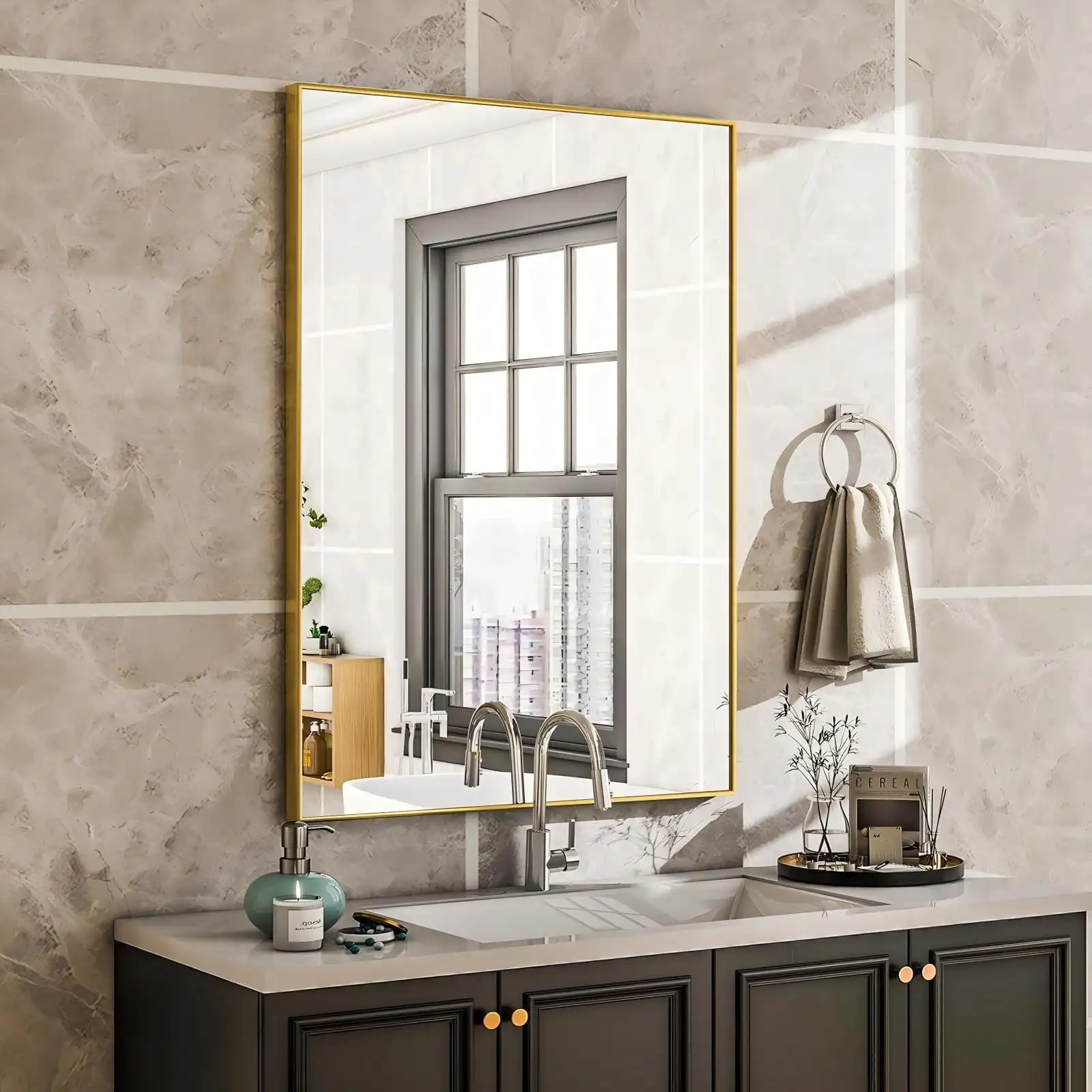 Lumora 28x20,3 прямоугольное зеркало для ванной комнаты из алюминиевого сплава настенное зеркало в раме, золото
Lumora 28x20,3 прямоугольное зеркало для ванной комнаты из алюминиевого сплава настенное зеркало в раме, золото