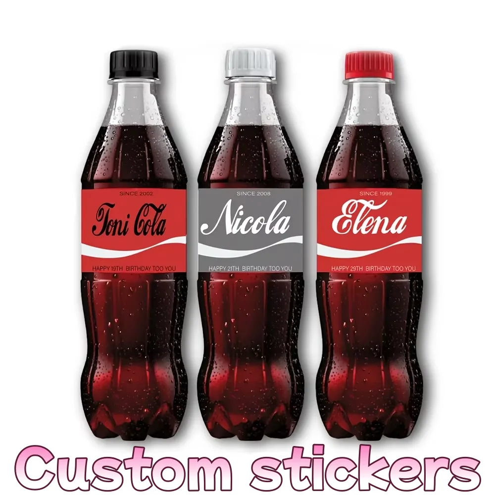 Custom soda stickers can be tailored for names, birthday celebrations, and wedding events, suitable for any holiday decoration.
Custom soda stickers can be tailored for names, birthday celebrations, and wedding events, suitable for any holiday decoration.