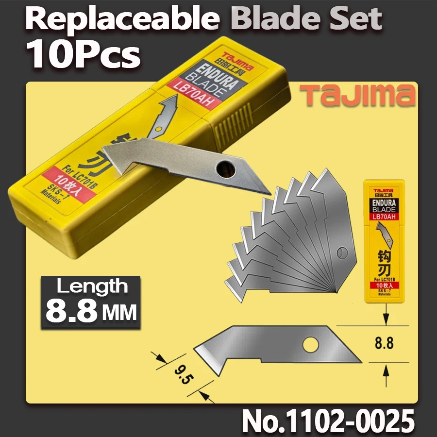 TAJIMA 10Pcs Replaceable Blade Set for 1101-0018 Hook Knife Spare Blade Hand Tool Accessories 1102-0025 (LB70AH)
TAJIMA 10Pcs Replaceable Blade Set for 1101-0018 Hook Knife Spare Blade Hand Tool Accessories 1102-0025 (LB70AH)