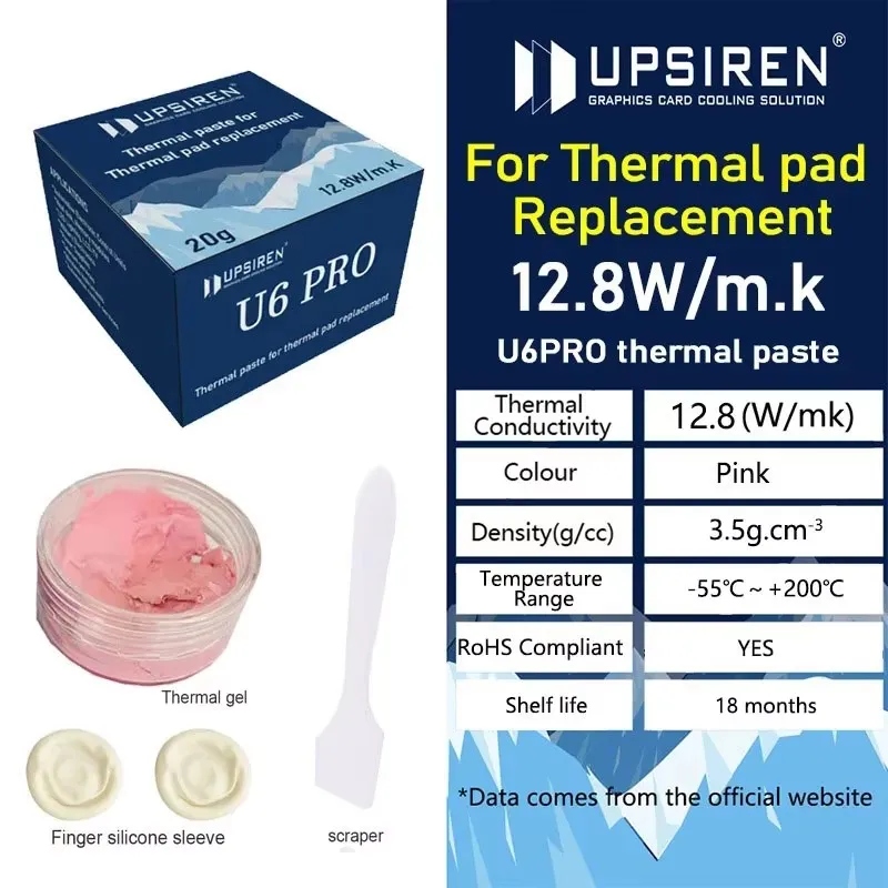 UPSIREN U6 PRO High performance Thermal Putty For GPU BTC Graphics Card Thermal Pad Thicknes Non-Conductive Thermal conductivity
UPSIREN U6 PRO High performance Thermal Putty For GPU BTC Graphics Card Thermal Pad Thicknes Non-Conductive Thermal conductivity