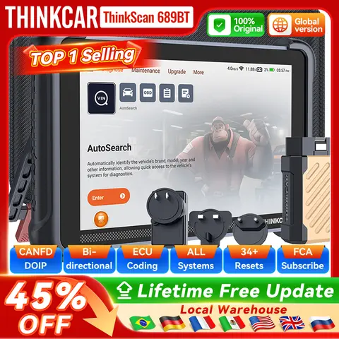 THINKCAR THINKSCAN 689BT Professional Car Diagnostic Tool CANFD DOIP Bi-directional ECU Coding 34 Reset Full System Obd2 Scanner