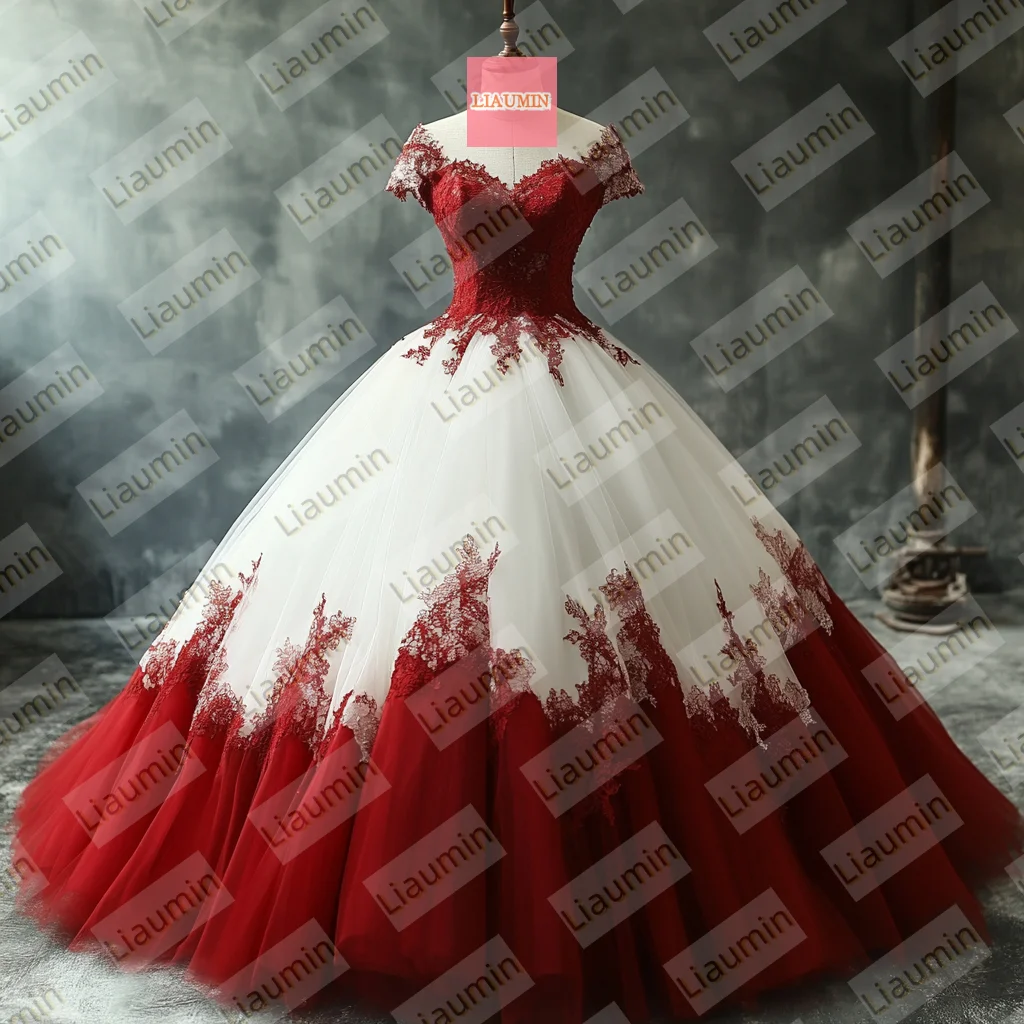 White and Red Lace Applique Tulle Cap Sleeve Lace-up Ball Gown Evening Dress Wedding Formal Prom Skirt Customized Made W19-21.11
White and Red Lace Applique Tulle Cap Sleeve Lace-up Ball Gown Evening Dress Wedding Formal Prom Skirt Customized Made W19-21.11