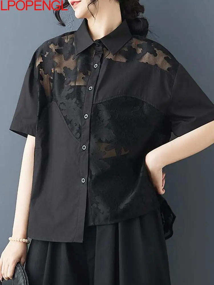 Woman Black Spring And Summer New Loose Patchwork Casual Simple Office Lady Single Breasted Short Sleeved Shirt Fashion Blouses
Woman Black Spring And Summer New Loose Patchwork Casual Simple Office Lady Single Breasted Short Sleeved Shirt Fashion Blouses