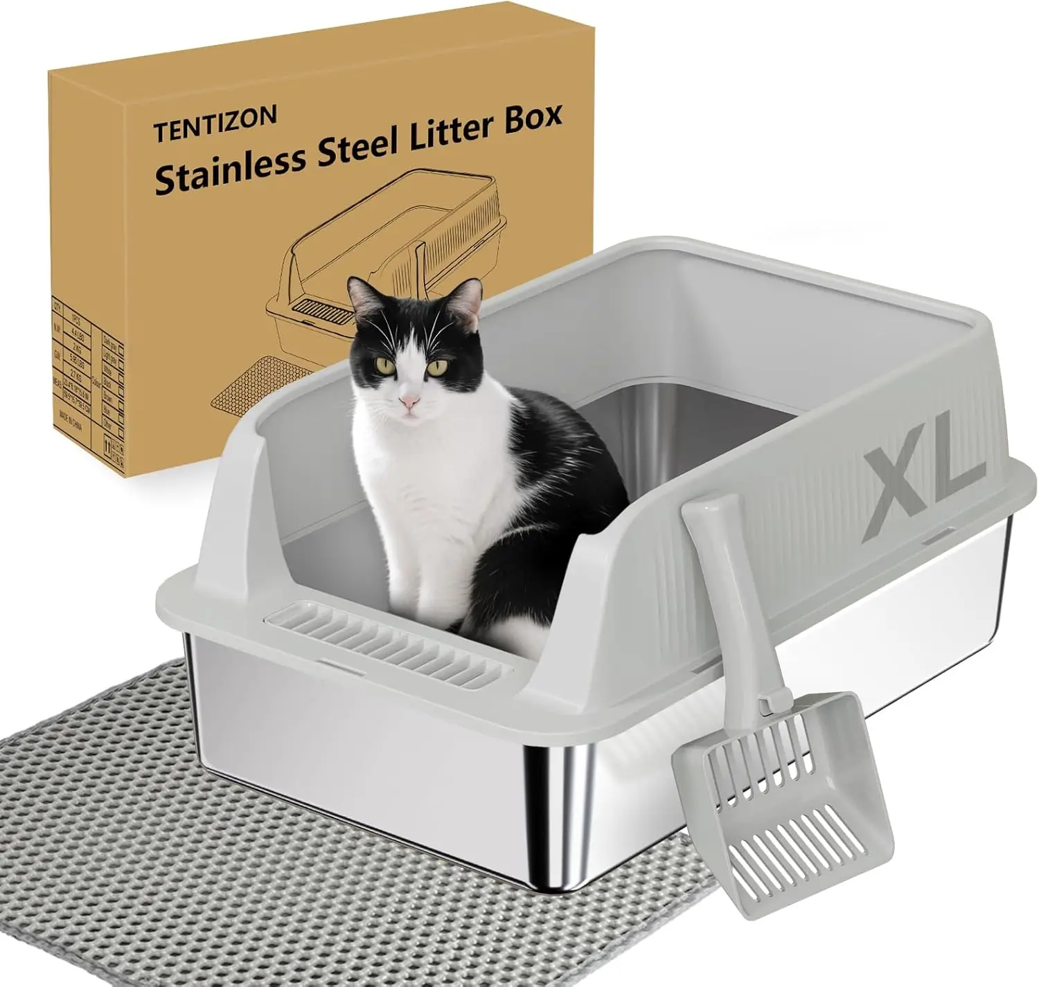 TENTIZON Large Stainless Steel Cat Litter Box, Open Top Metal Kitty Litter Tray with High Sides, Litter Mat, Scoop for
TENTIZON Large Stainless Steel Cat Litter Box, Open Top Metal Kitty Litter Tray with High Sides, Litter Mat, Scoop for