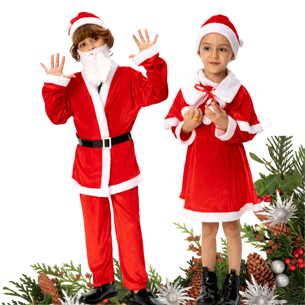 Boys and girls Santa Claus costume red set Christmas dress with hat and Christmas bag as a gift
Boys and girls Santa Claus costume red set Christmas dress with hat and Christmas bag as a gift