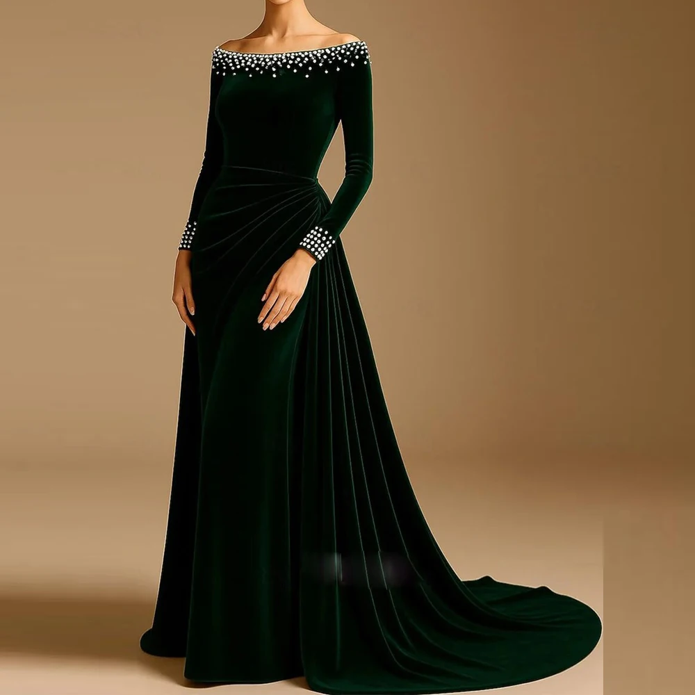 Dark Green Velvet Evening Dress Boat Neck Long Sleeves Beaded Embellished Formal Occasion Dresses Mermaid Prom Gown Customized
Dark Green Velvet Evening Dress Boat Neck Long Sleeves Beaded Embellished Formal Occasion Dresses Mermaid Prom Gown Customized