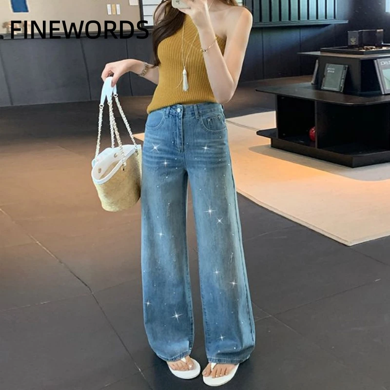 FINEWORDS High Waisted Rhinestone Wide Leg Jeans for Women Y2K Fashion Light Blue Denim Pants Casual Loose Full Length Trousers
FINEWORDS High Waisted Rhinestone Wide Leg Jeans for Women Y2K Fashion Light Blue Denim Pants Casual Loose Full Length Trousers