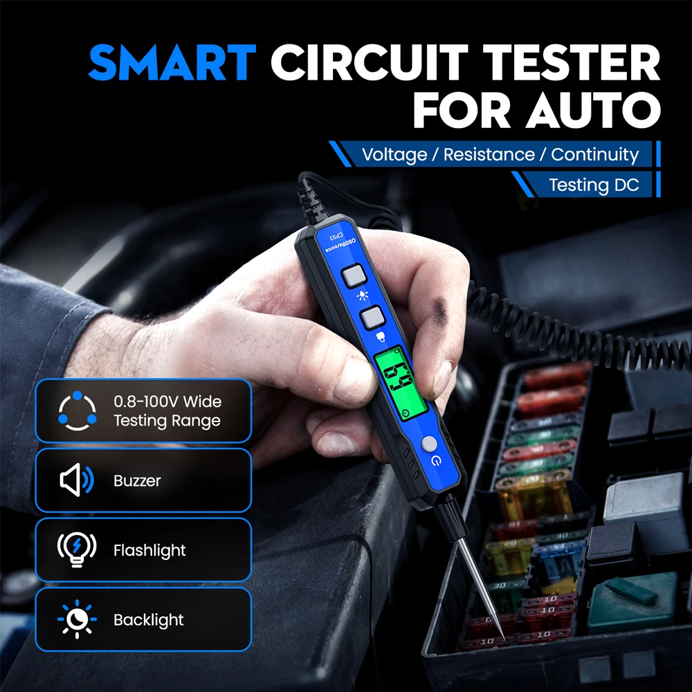 OBDResource CP03 Car Voltage Circuit Probe Tester DC Voltage 0.8V-100V Voltage Detector Pen with LCD Display flashlight
OBDResource CP03 Car Voltage Circuit Probe Tester DC Voltage 0.8V-100V Voltage Detector Pen with LCD Display flashlight