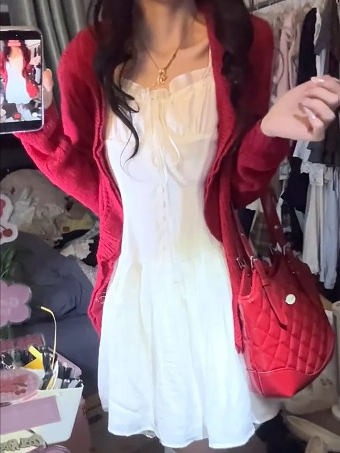 Elegant White A-Line Dress with Sash And Red Knitted Cardigan Two-Piece Set Women's Fashion Spring Autumn Casual Wear
Elegant White A-Line Dress with Sash And Red Knitted Cardigan Two-Piece Set Women's Fashion Spring Autumn Casual Wear