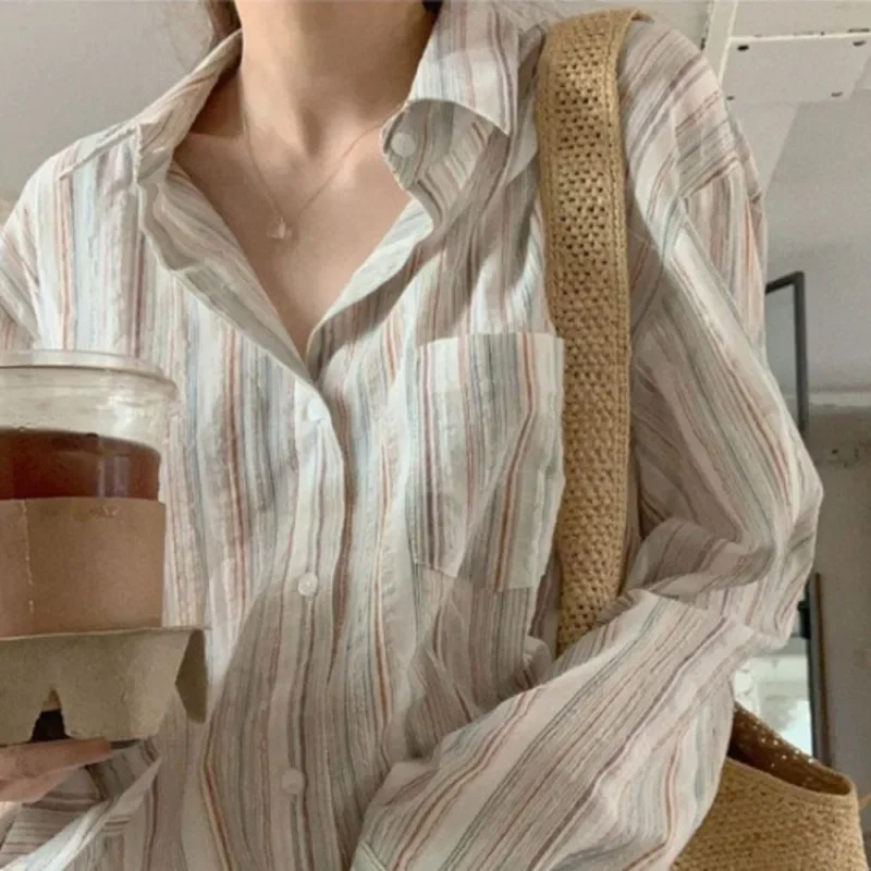 Shirts Women Vintage Lazy Style Harajuku Fashion High Street Office Ladies Long Sleeve Spring Summer Soft Striped Korean Casual
Shirts Women Vintage Lazy Style Harajuku Fashion High Street Office Ladies Long Sleeve Spring Summer Soft Striped Korean Casual