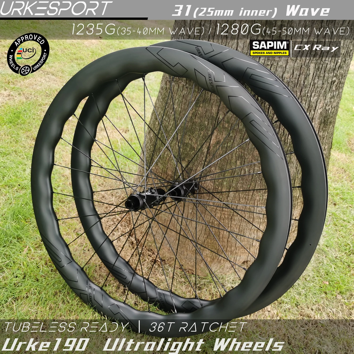 31mm Wide Ultralight 1235g 700c Wave UCI Sapim CX Ray Carbon Disc Brake Wheels Urke190 Ratchet Tubeless Ready Road Bike Wheelset
31mm Wide Ultralight 1235g 700c Wave UCI Sapim CX Ray Carbon Disc Brake Wheels Urke190 Ratchet Tubeless Ready Road Bike Wheelset