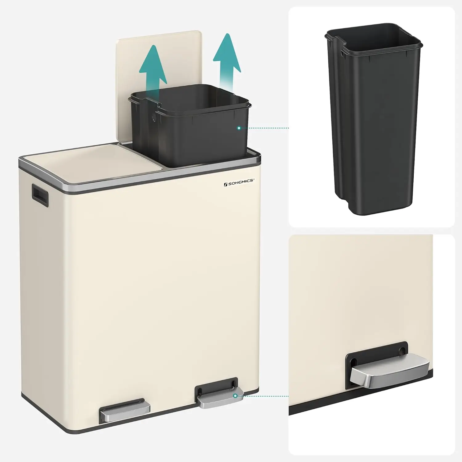 Trash Can, 2 x 8 Gallon (2 x 30 L) Garbage Can for Kitchen,15 Trash Bags, 2 Compartments, Plastic Inner Buckets and Hinged Lids
Trash Can, 2 x 8 Gallon (2 x 30 L) Garbage Can for Kitchen,15 Trash Bags, 2 Compartments, Plastic Inner Buckets and Hinged Lids