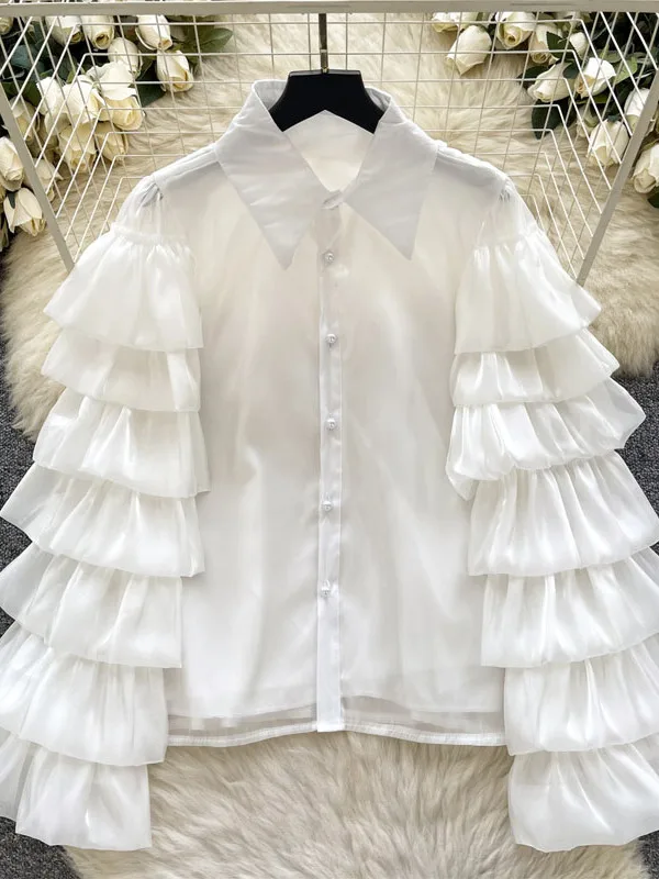 New Advanced Korean Sle Loose Long Sve White irt Women's Top Faionable Layered Lace Trim Heavy Embelliment
New Advanced Korean Sle Loose Long Sve White irt Women's Top Faionable Layered Lace Trim Heavy Embelliment